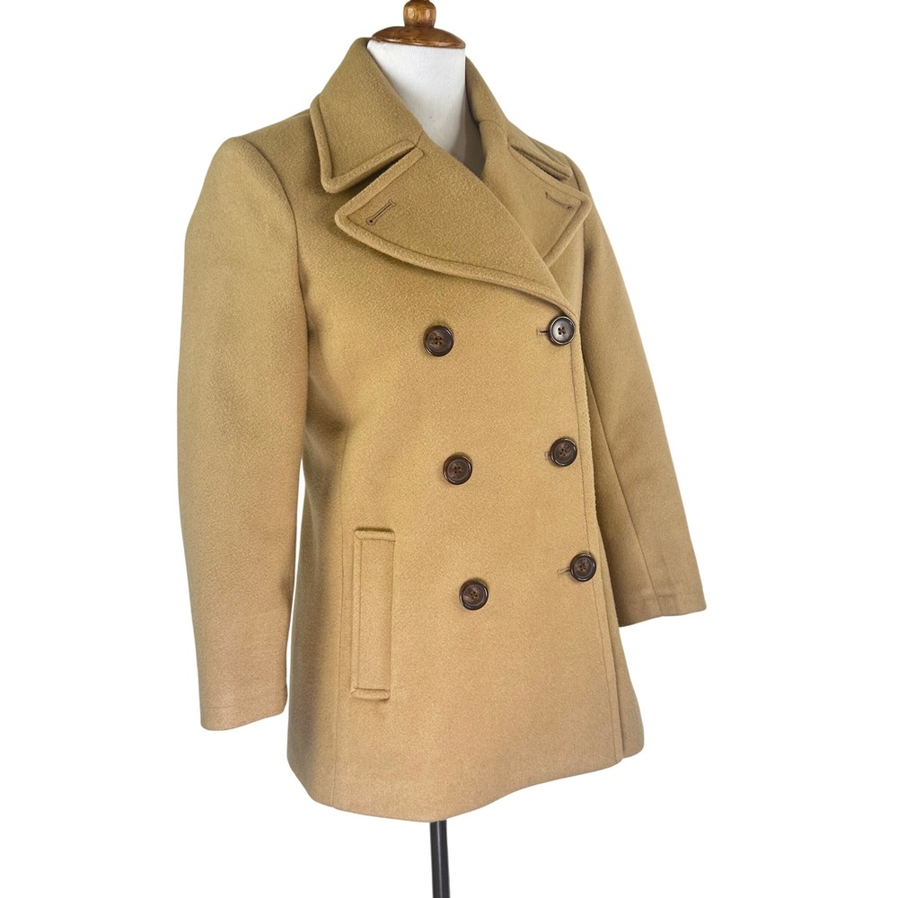 Old Navy Camel Tan Wool Blend Double Breasted Pea Coat Jacket Womens XS